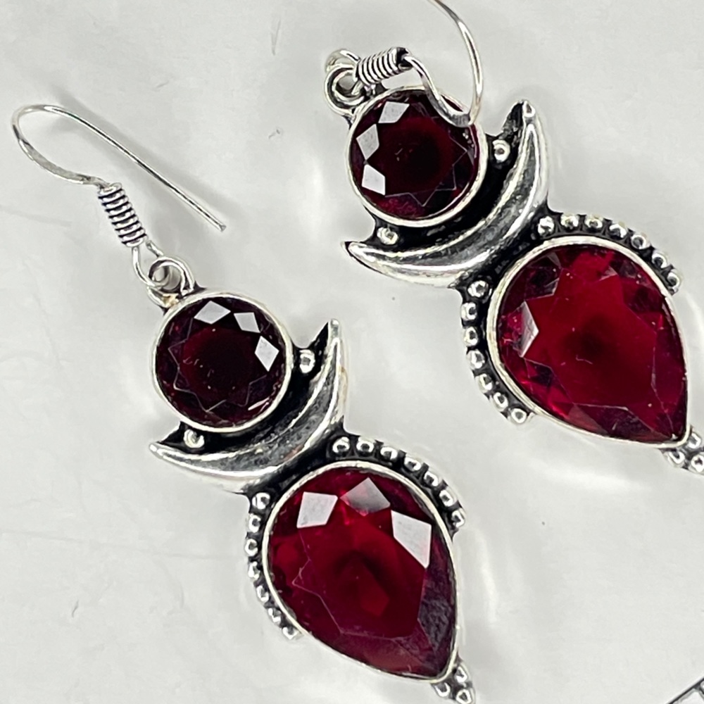 Hand Crafted Garnet Gemstone Dangle Earrings